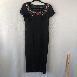 Virgo Petite Dress Womens Size 10 Black Floral Embroidered Beaded Maxi Formal